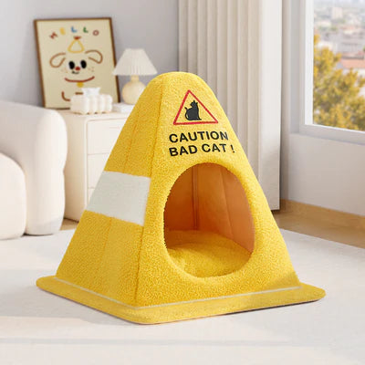 Caution Cubby™ Cozy Pet Bed for Cats & Small Dogs | Petavo